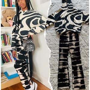 14Youth Kid Girls Pants Oversized zebra print H&M Hoodie + stretch flare pants